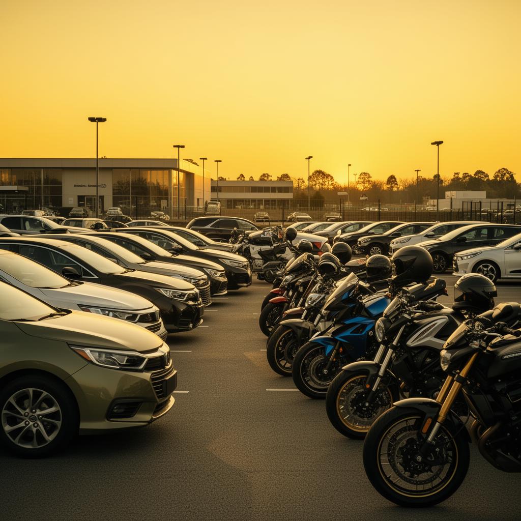 Pátio com carros e motos